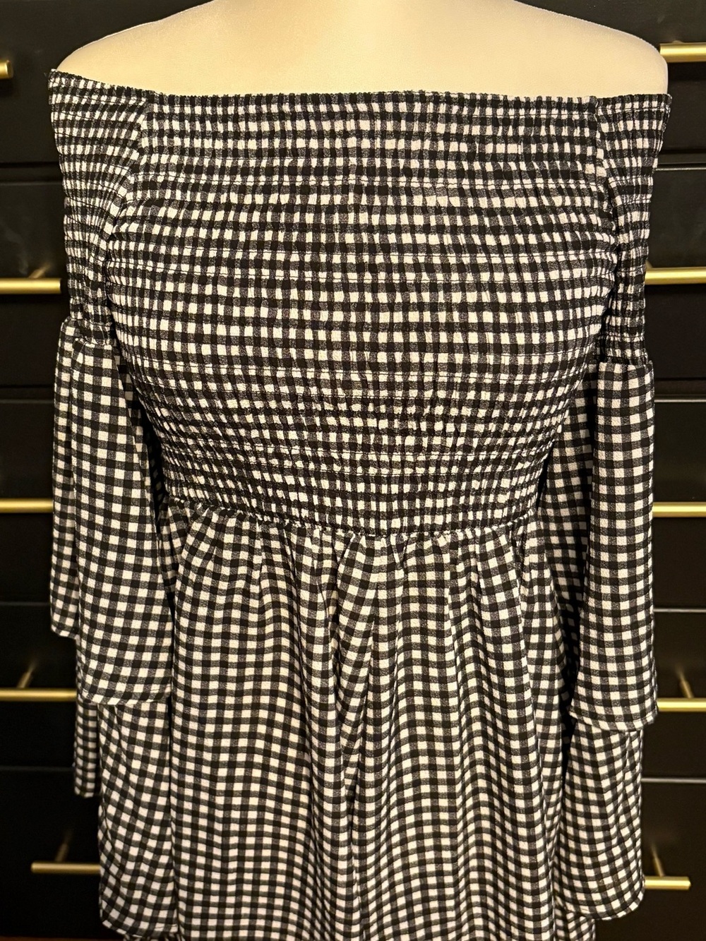 VENUS Black and White Smocked Top with Textured Pattern romper